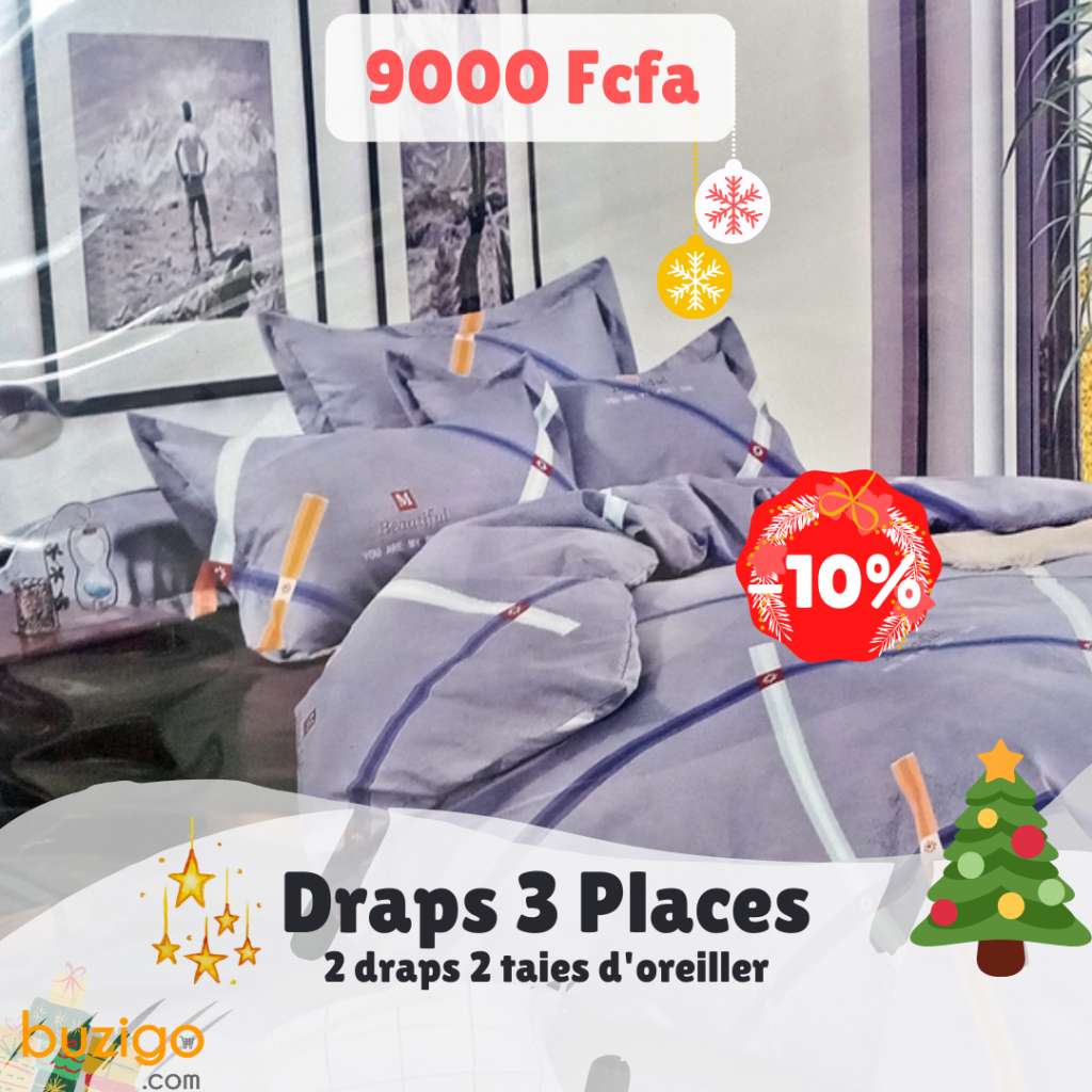 Draps trois places. deux Draps et deux taies d'oreillers